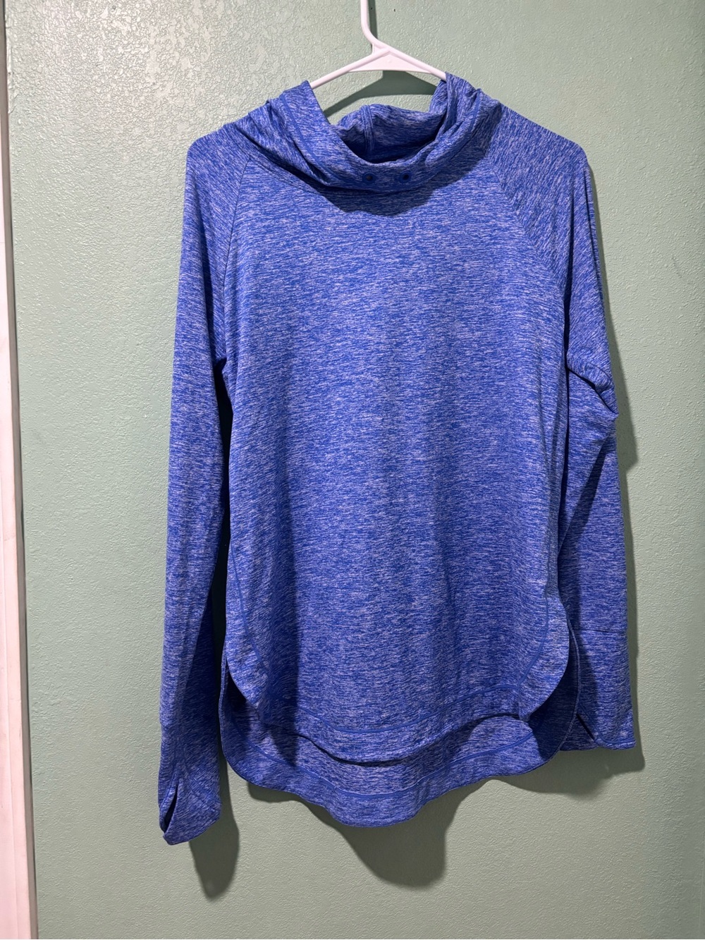 Athleta Heathered Blue Cowl Neck Long Sleeve Top